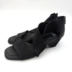 Eileen Fisher Junie Heel Sandal Back Zip Women's Black Size US8 EU38.5
